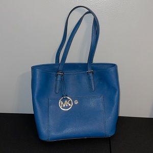 Michael Kors Blue Saffiano Leather Front Pocket Tote Bag